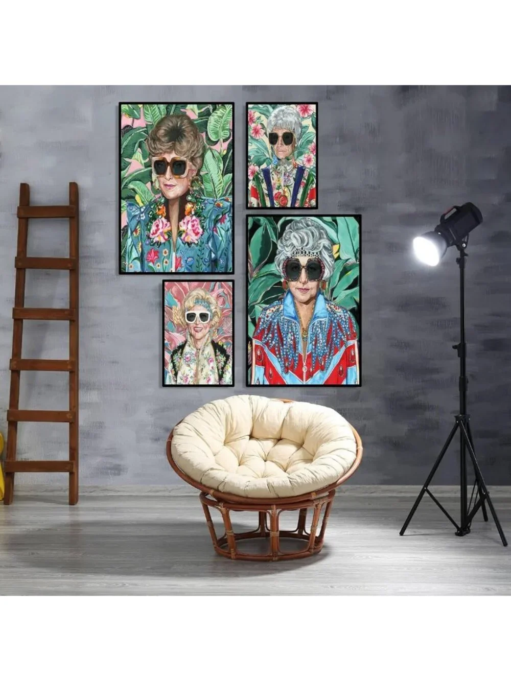 80s Vintage Golden Wall Art Set of 4 - Canvas Prints for Girls' Room Decor